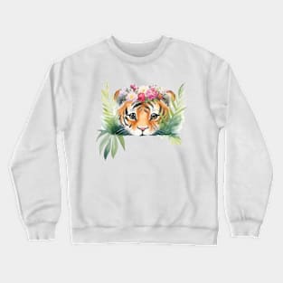 Cute Baby Girl Tiger With Floral Crown Crewneck Sweatshirt